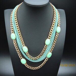 Gold Tone &Turquoise Colored Flat Cab Chain & Lime Acrylic Cab Necklace